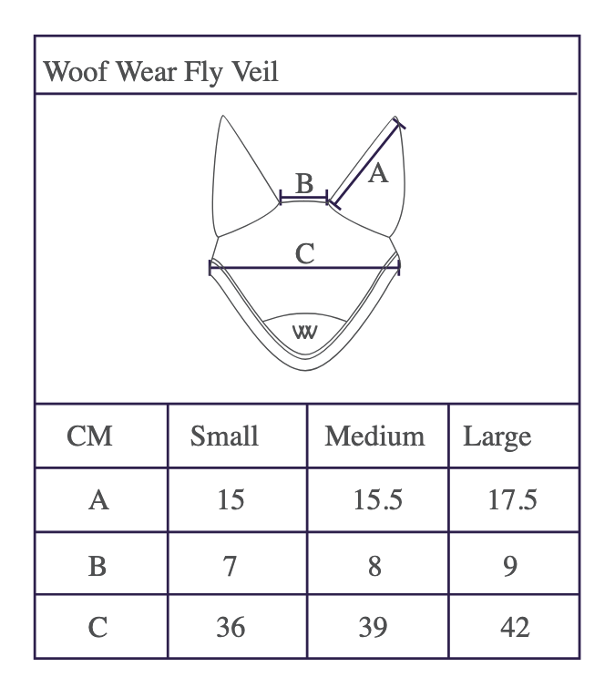 2026 Woof Wear Fly Veil  Size Chart